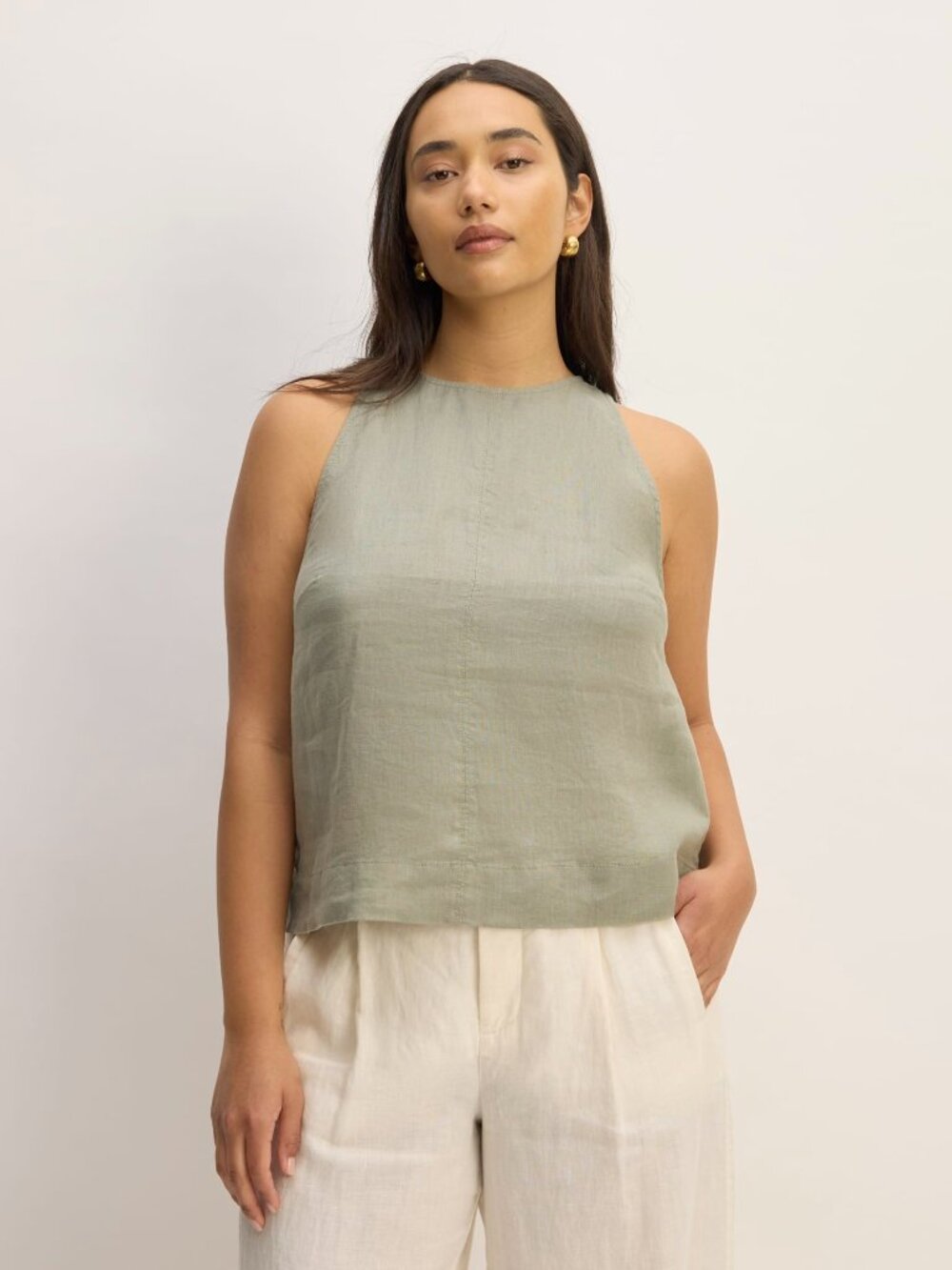 Everlane Women's Linen High-Neck Tank in Sage Green, Size 4